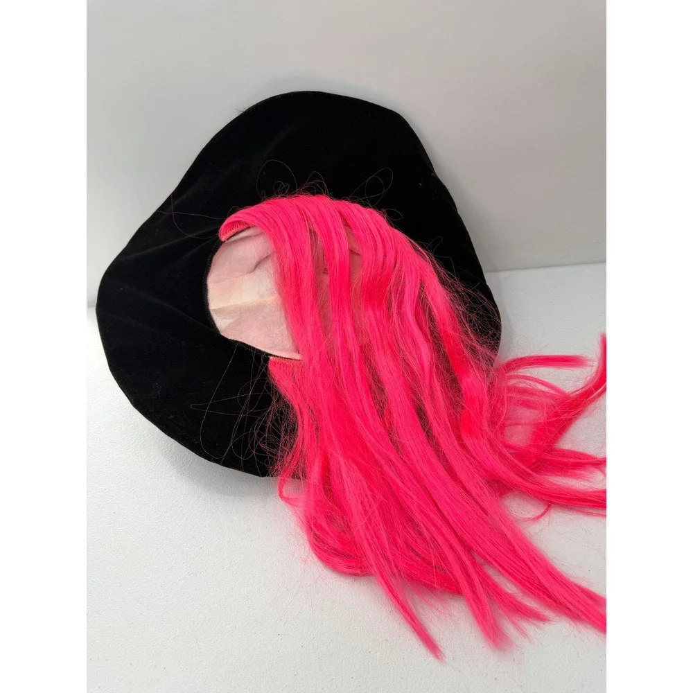 Pony Express Creations Witch Hat with Pink Hair Halloween Costume Accessory OS